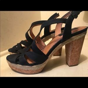 NEW Navy strappy cork heel sandals 9.5M